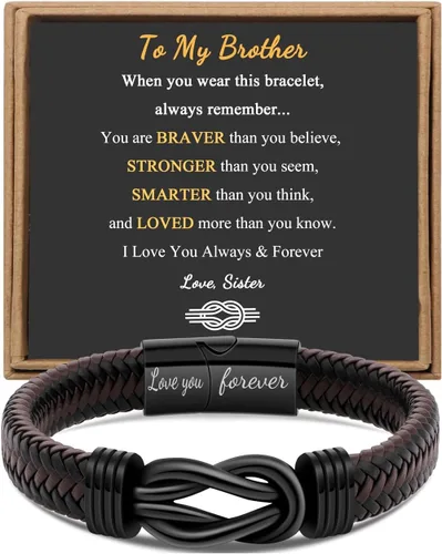 Miniatura 19 de Regalo para Hombres Pulsera Infinita para Hombres Papá Marido Novio Hijo Nieto Hermano Sobrino Tío Cuero Trenzado Marrón Siempre Unidos Acero