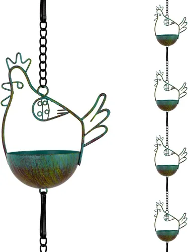 Miniatura 14 de Cadena de lluvia cuadrada, cadenas negras para canalones de 10 pies con 12 copas, cadena captadora de lluvia ajustable con campana para drenaje