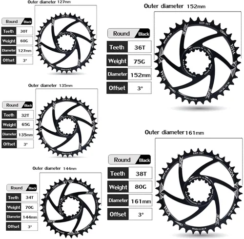 Miniatura 5 de YBEKI Plato estrecho ancho 30T-38T – CNC 7075-T6 aluminio MTB para SRAM GXP/XX1/X01 (desplazamiento de 0.118 in/0.236 in) Diseño de diente