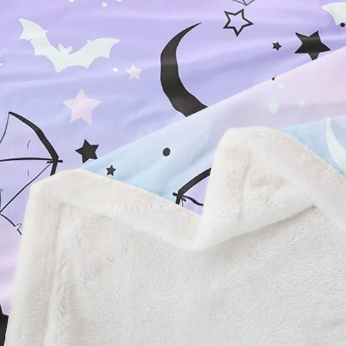 Miniatura 4 de Manfei Manta de Feliz Halloween, manta de murciélagos morados, luna y estrellas, para decoración de habitación de niños y niñas, manta de cielo