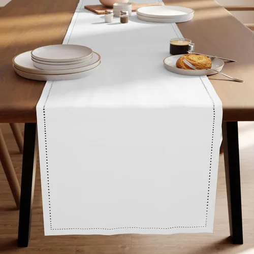 Miniatura 7 de Encasa XO Camino de mesa de comedor de 13 x 59 pulgadas, diseño de dobladillo de algodón puro, blanco, lavable a máquina