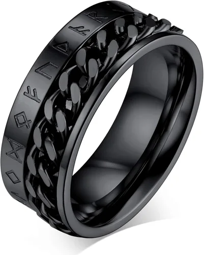 FaithHeart Anillo giratorio nórdico vikingo con runas de acero inoxidable chapado en oro para hombres y mujeres, puede grabar personalizado