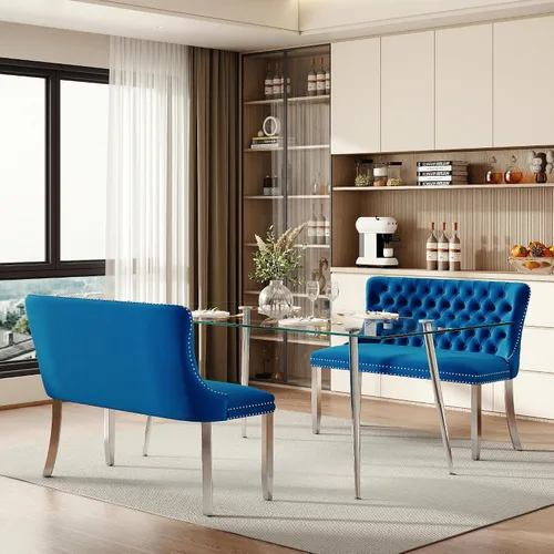 Miniatura 138 de Baysitone Juego de mesa de comedor de vidrio de 51 pulgadas para 4, juego de 5 piezas moderno de comedor, mesa de cocina rectangular de vidrio con 4