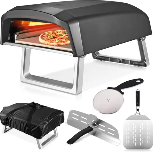 Commercial Chef Horno de pizza de gas para exteriores, portátil, para hacer pizza de propano con puerta, pelar, piedra, cortador y cubierta,