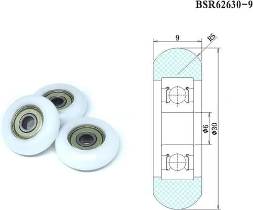Miniatura 2 de 4 piezas 6x30x9 poliacetal máquina de remo rueda BSR62630-9 POM rodillo de asiento de máquina de remo 6 * 30 * 9 rueda de guía de puerta de garaje