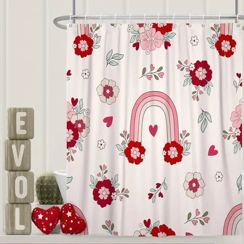 Miniatura 13 de Cortina de ducha de San Valentín para baño, 48 x 72 pulgadas, celosía, corazones de amor, impermeable, para tina, tina de caravana, rayas blancas