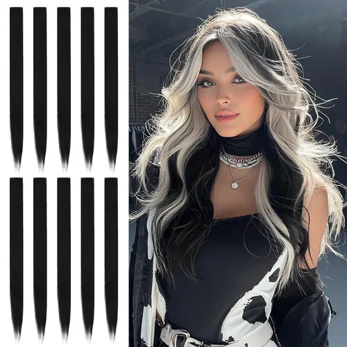 Sofeiyan 10 extensiones de cabello sintético lacio de colores con clip de 22 pulgadas, para mujeres, niños y niñas, para Halloween, Navidad,
