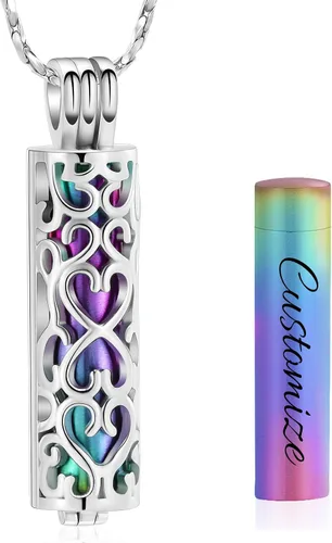 Miniatura 46 de Imrsanl Collar con colgante de urna de cremación con vial de cilindro hueco, urna de recuerdo, joyería de cremación, medallones conmemorativos