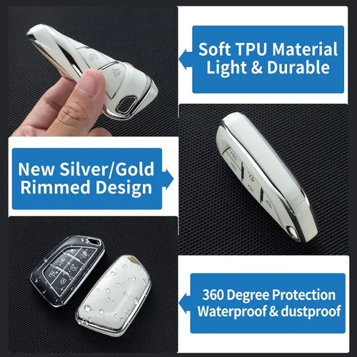 Miniatura 4 de Funda compatible con llavero Cadillac con cordón de piel, protección para llave de automóvil Cadillac ATS CT5 CT6 XT4 XT5 XTS 5/6 botones Smart