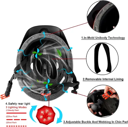 Miniatura 4 de Kids Bike Helmet,Bavilk Kids Boys Girls Bike Helmets with LED Light Detachable Visor Children Youth Teen Multi-Sport for Skating Cycling Scooter