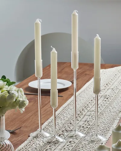 Miniatura 6 de Portavelas Willceka, Candelabro de Vidrio Cónico Alto, 4 Diferentes Alturas, para Centro de Mesa, Boda, Fiesta, Transparente, 4 piezas