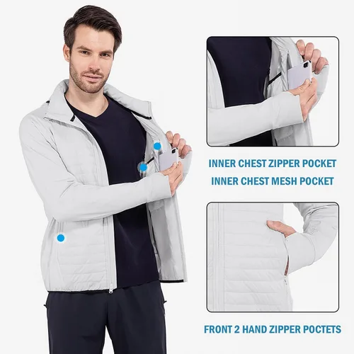 Miniatura 4 de BALEAF Men's Running Jacket Lightweight Thumble Hole Warm Up Puffer Jacket Hybrid Thermal Coat Insulated Hiking Golf