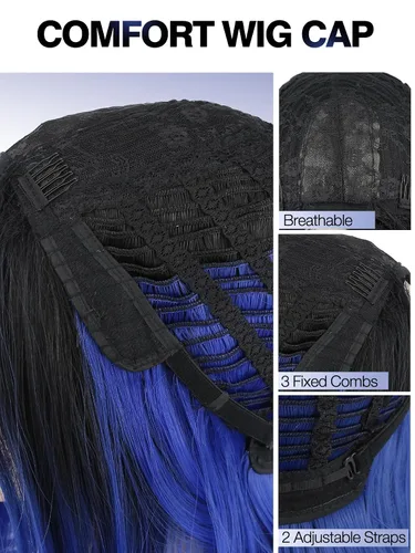 Miniatura 9 de Quick Wig - Pelucas Ombre, verde menta, corto, lacio, peluca bob, parte media sintética, para uso diario, cosplay, fiesta, pelucas completas
