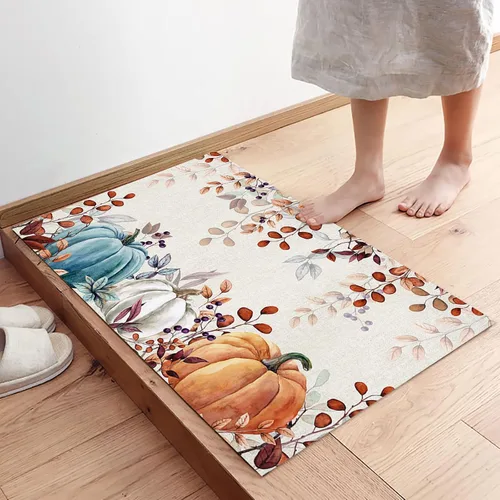 Miniatura 13 de Tapete para puerta de interior de Acción de Gracias, 16 x 24 pulgadas, tapete de bienvenida antideslizante para patio, color verde azulado, naranja