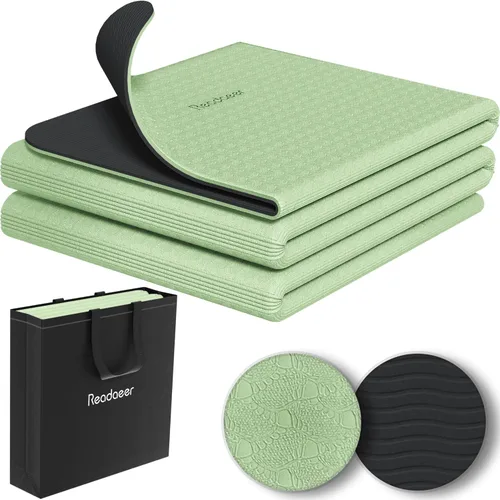 Miniatura 10 de Readaeer Foldable Yoga Mat for Travel Folding Yoga Mat 6mm Thick with Carrying Bag, Non-Slip TPE Exercise Pilates Mat for 72" L x 24" W x 0.24 Inch