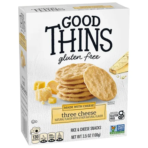 Miniatura 12 de Good Thins Galletas saladas de tres quesos con arroz y queso sin gluten, galletas para bocadillos a granel, 6 cajas de 3.5 onzas