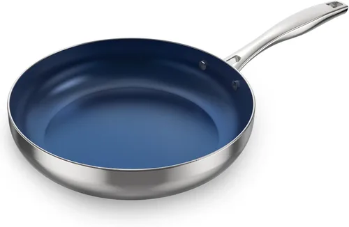 Miniatura 9 de ciwete Sartén de 9.5 pulgadas, sartén de acero inoxidable de tres capas mejorada, mango de latón que se mantiene fresco, sartén de acero inoxidable