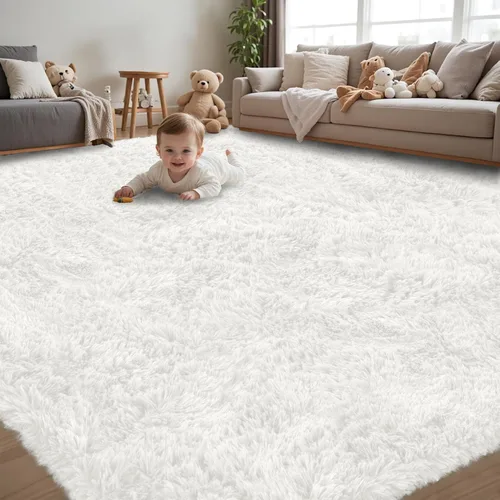 Miniatura 26 de Alfombra de Área 8x10 para Sala de Estar: Alfombras Shag Gris Claro Ultra Suaves y Esponjosas, Alfombra Grande Difusa de Felpa