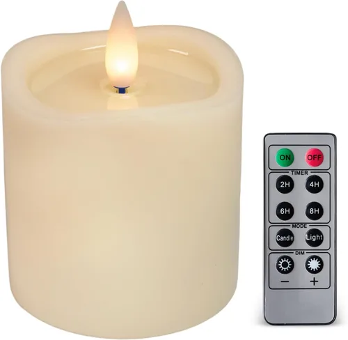Miniatura 25 de Velas de pilar sin llama parpadeantes con temporizador remoto, velas LED que funcionan con pilas de hasta 400 horas, velas de cera real con llama