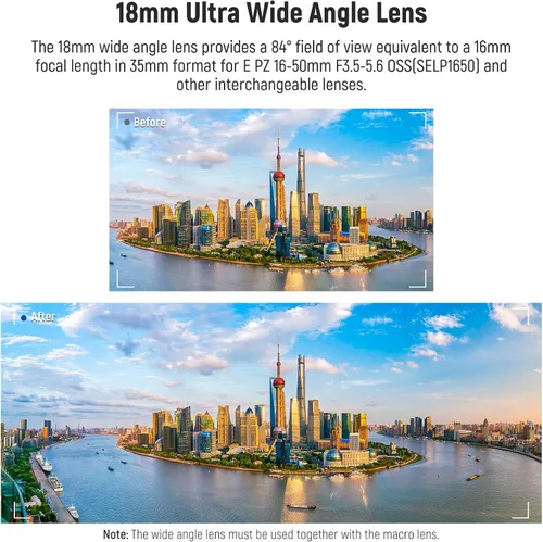 Miniatura 3 de NEEWER Lente gran angular HD de 40.5mm compatible con Sony ZV-1F ZV-E10 A5000 A6000, lente adicional gran angular de 2 en 1 de 18mm & macro 10x