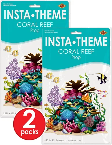 Miniatura 5 de Beistle Accesorios de decoración de pared de arrecife de coral – 2 kits de telón de fondo de fotos de escenas oceánicas submarinas, fondo de fiesta