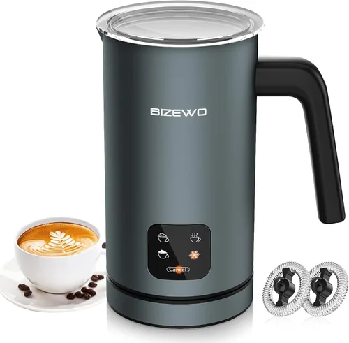 BIZEWO Espumador de leche eléctrico, vaporizador de leche caliente y fría, calentador de leche automático 4 en 1 de acero inoxidable con pantalla