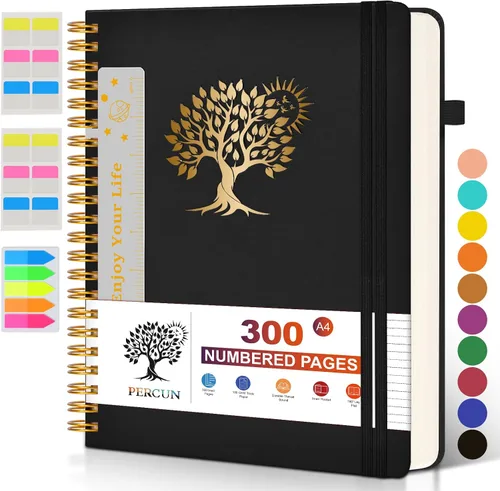 Miniatura 16 de Cuaderno grande en espiral para mujeres y hombres, 300 páginas rayadas numeradas, con rayas universitarias, cuaderno encuadernado en espiral de tapa