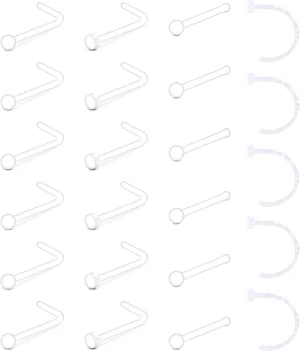 Miniatura 15 de QWALIT - Pendientes de nariz transparentes en forma de L, retenedor de piercing flexible, hueso nasal, color de piel, retenedor de piercing