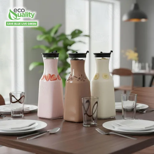 Miniatura 6 de EcoQuality Jarra de agua de plástico transparente de 34 onzas con tapa superior abatible negra, botella de base cuadrada con boquilla para barra