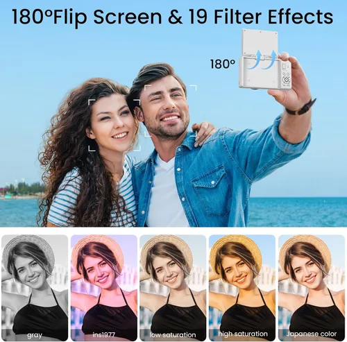 Miniatura 3 de Cámara digital 4K para fotografía, enfoque automático antivibraciones de 64 MP para YouTube, pantalla abatible de 180° de 3 pulgadas, cámara Blanco