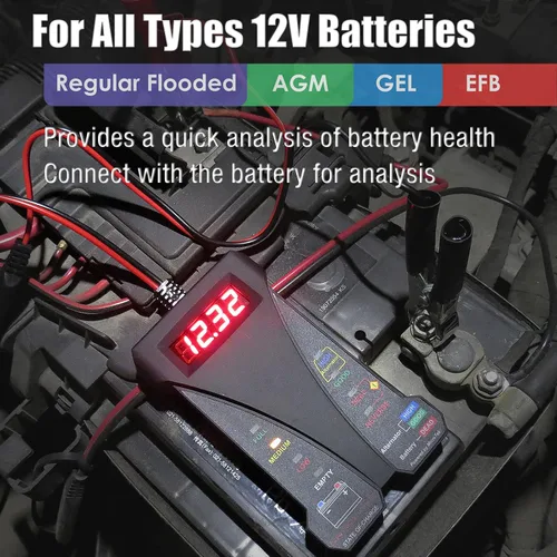 Miniatura 5 de MOTOPOWER Probador de batería digital de 12 V, voltímetro y alternador, analizador de sistema de carga con pantalla LCD e indicación LED, pintura