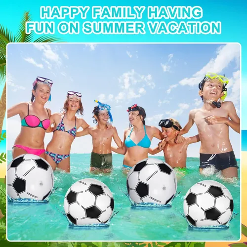 Miniatura 6 de Chivao Paquete de 12 pelotas de playa inflables de fútbol de 16 pulgadas, juguetes gigantes para piscina, juguetes de piscina para verano