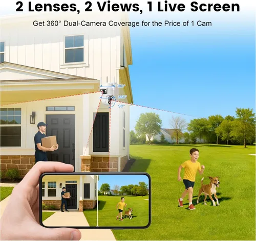 Miniatura 2 de Sistema de cámara de seguridad para el hogar de doble lente de 4 MP inalámbrico, cámaras de seguridad inalámbricas para exteriores 24/7, seguimiento