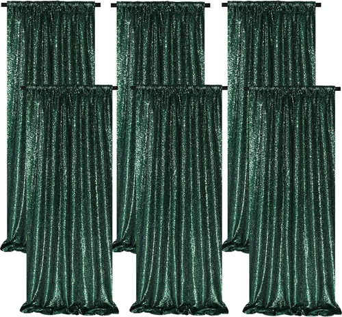 Miniatura 43 de Cortinas con lentejuelas doradas, 2 unidades de 2 x 8 pies, con brillantina, telón de fondo para bodas Rojo
