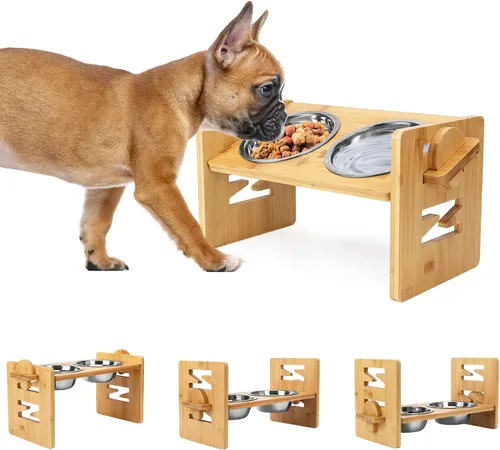 Miniatura 9 de Cuenco Elevado para Perros, Cuencos Elevados para Perros, Cuenco Inclinado para Mascotas de Agua y Comida, Estación de Alimentación de Bambú