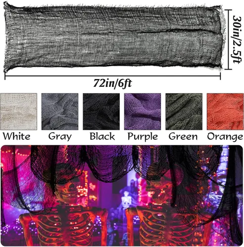 Miniatura 2 de Legigo Paquete de 6 paños espeluznantes de Halloween (30 x 72 pulgadas), gasa espeluznante para fiesta de Halloween, suministros de fiesta