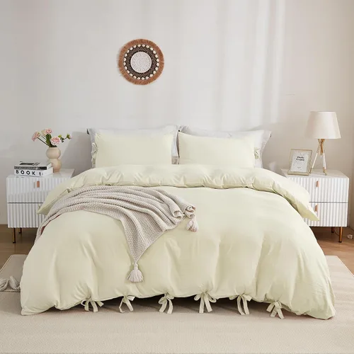 Miniatura 12 de annadaif - Juego de funda de edredón color beige, tamaño Full (79 x 90 pulgadas), 3 piezas (1 funda de edredón, 2 fundas de almohada), microfibra