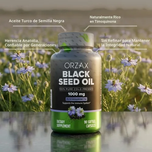 Miniatura 3 de ORZAX Aceite de Semilla Negra Prensado en Frío 100% Puro Sin OGM - Rico en Omega 3 6 9 y Timoquinona Aceite de Comino Negro Nigella Sativa