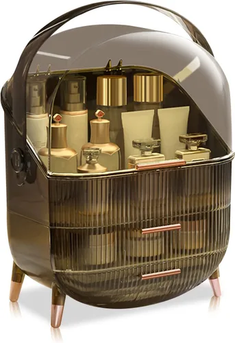 Miniatura 10 de Ergocar - Estuche de maquillaje portátil serie retro multifunción, caja de almacenamiento de cosméticos a prueba de polvo, organizador de joyas