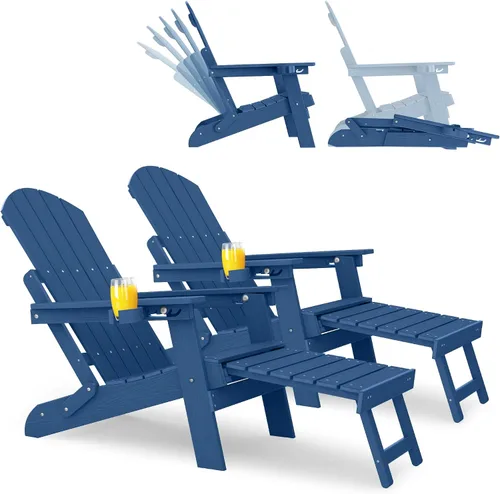 Miniatura 29 de YEFU Silla Adirondack con Otomana Retráctil: Juego de 2 Sillas Adirondack Plegables - Respaldo Ajustable de 5 Niveles con Reposapiés - Sillas