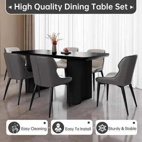Miniatura 7 de Mesa de comedor rectangular moderna de 62.99 pulgadas para 4-6, mesa de cocina negra de mediados de siglo con patas onduladas y parte superior
