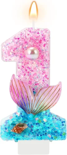 Miniatura 14 de AKURIEEY Vela de Sirena de 7º Cumpleaños Rosa Azul Números 7 Vela para Niñas Decoración de Pastel Decoraciones de Cupcakes Decoración de Fiesta