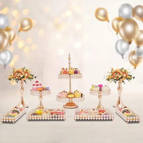 Miniatura 8 de Soporte para tartas, juego de exhibición de mesa de postres, paquete de 9 soportes de cristal para cupcakes con múltiples estilos de combinación