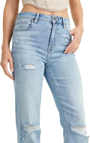 Miniatura 4 de ALTAR'D STATE Jeans de talle alto para mujer, mezclilla rasgada con cierre de cremallera, azul y negro