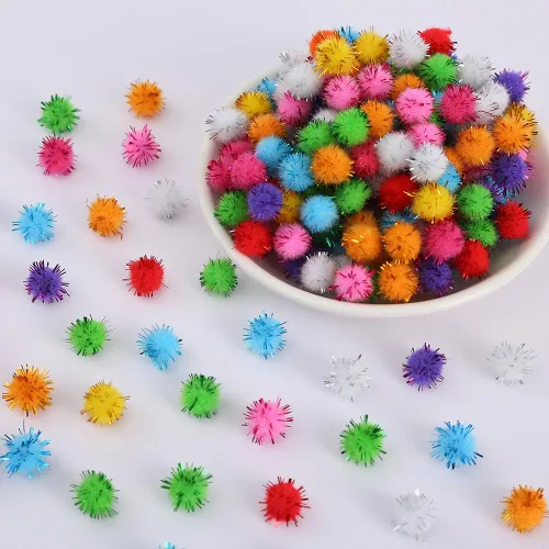 Miniatura 3 de 100 piezas Pompones de Oropel con Purpurina Bolas Brillantes para Manualidades DIY/Decoración de Fiestas/Gato (0.39 pulgadas, 200 piezas)