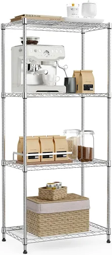 IZEUK Estantes de almacenamiento de metal cromado de 4 niveles, organizador de estantería de alambre ajustable para cocina, baño, hogar, 1000 Cromo