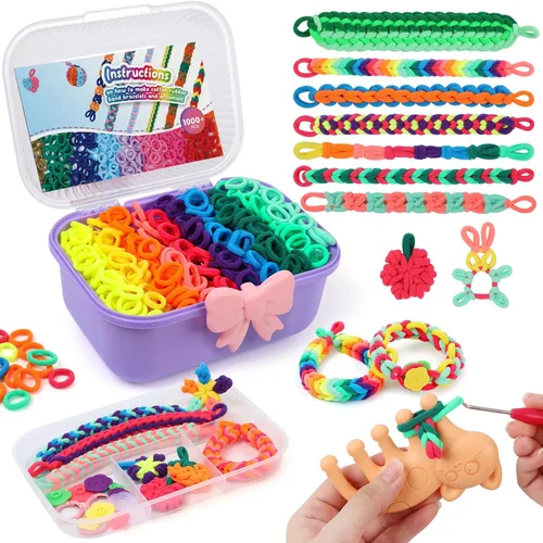 IQBOX Kit de fabricación de pulseras, artes y manualidades para niñas de 8 a 12 años, telar de tejido, bandas de arco iris, juguetes de bricolaje,