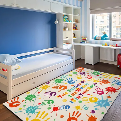 Miniatura 2 de Alfombra colorida para niños, alfombra lavable para niños, alfombras de área de huellas de manos para dormitorio de niños, alfombra de juego