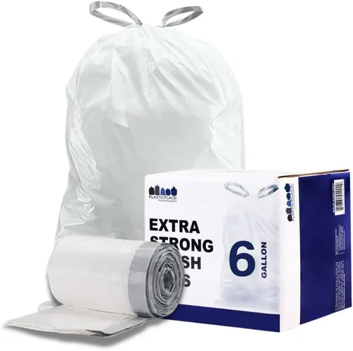 Plasticplace - Bolsas de basura de 6 galones, 0.7 mil, forros de contenedor de basura con cordón de color blanco, 17 x 20 pulgadas (100 unidades)