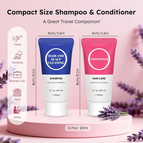 Miniatura 2 de Juego de champú y acondicionador de tamaño de viaje, pequeña prueba de champú para el cabello, kit de acondicionador de muestra de mini artículos